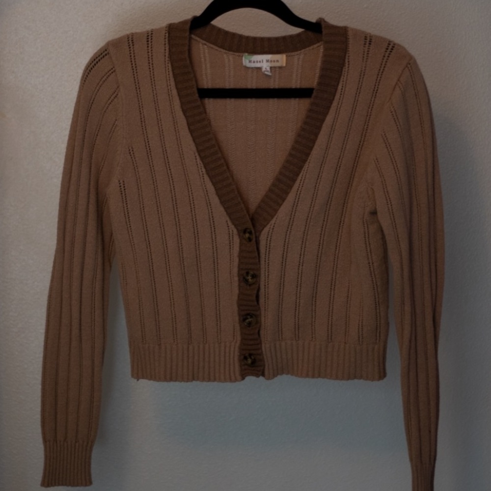 Brown and tan two tone cropped cardigan